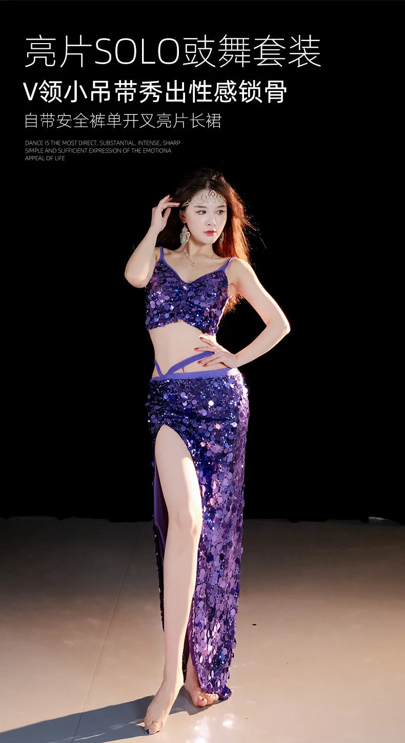 Emerald Green Sequin Skirt with Matching Crop Top – Sparkling Dance Dress, Stage Performance Gown, Ethereal Evening Ensemble