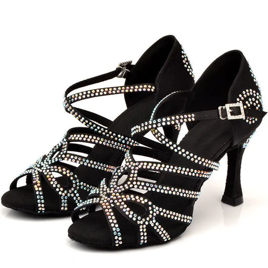 Black Diamond Latin Dance Shoes Female Adult High Heel Sandals Samba Hall Party Social salsa Dance Shoes for women 스니커즈