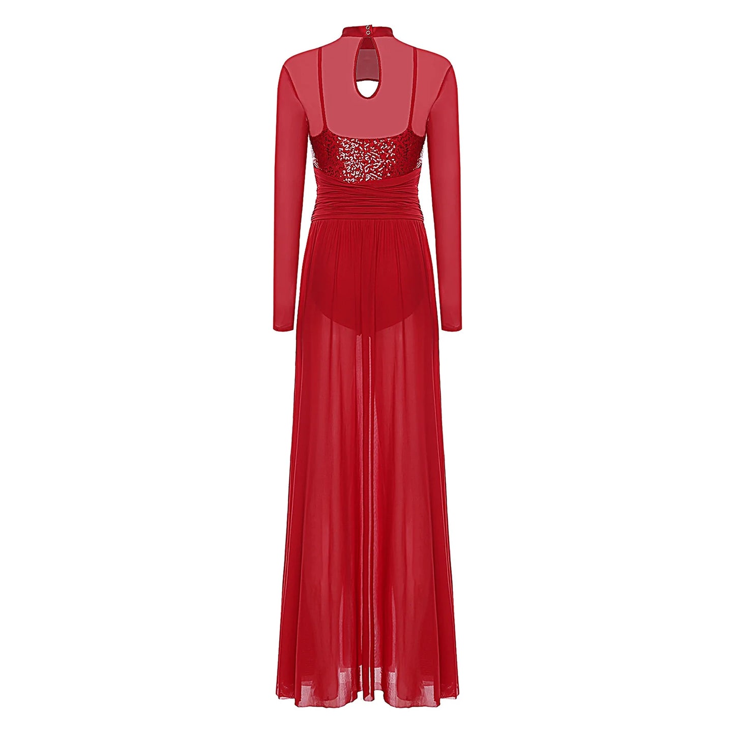Womens Ballet Lyrical Dance Costumes Sequin Mesh Tulle Flowy Maxi Long Dress Built-In Briefs Morden Contemporary Dancewear