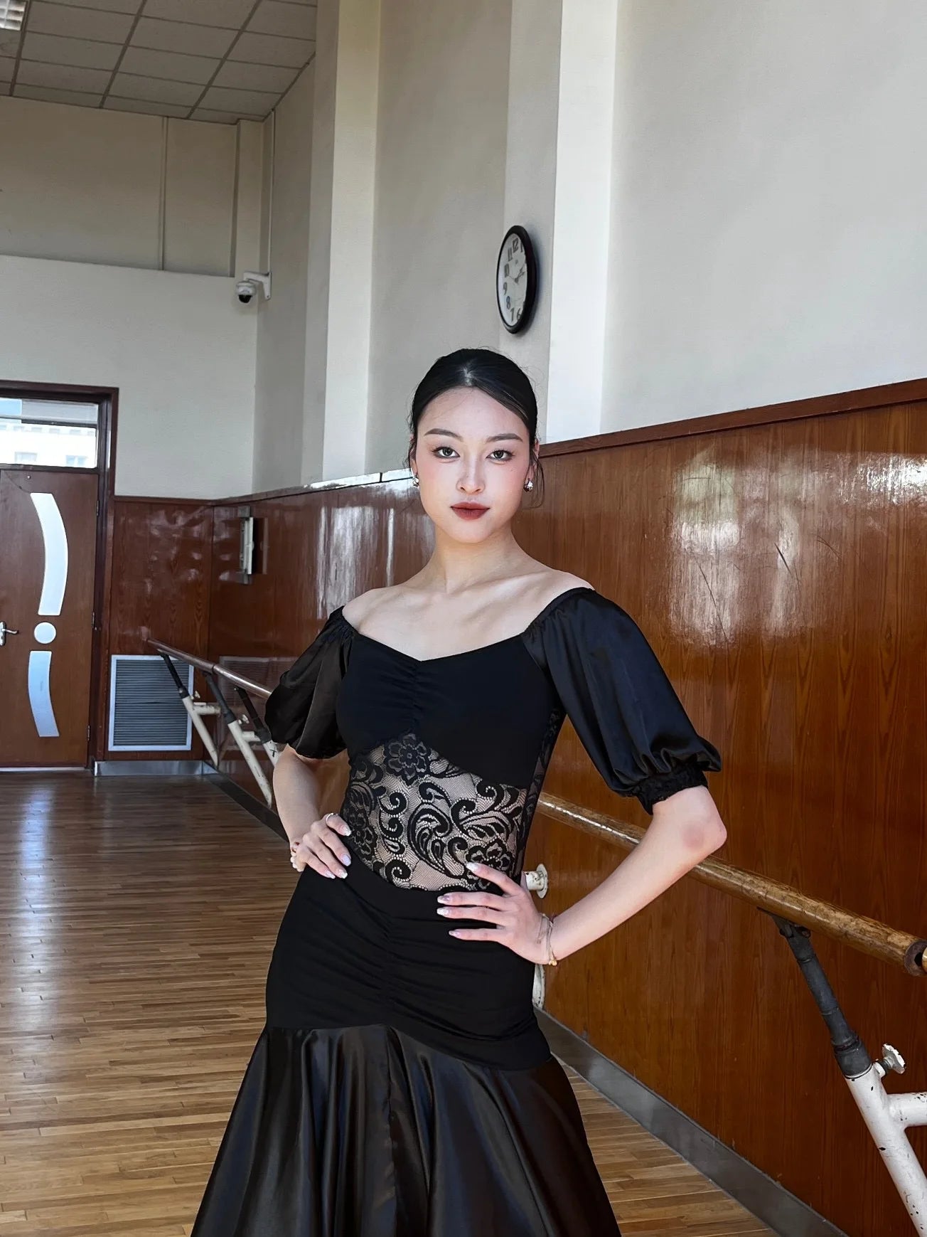Ballroom Dress Women Performance Clothing Standard Modern Dance Outfit Lace Off Shoulder Dance Leotard Skirt Waltz Dress VBH1935