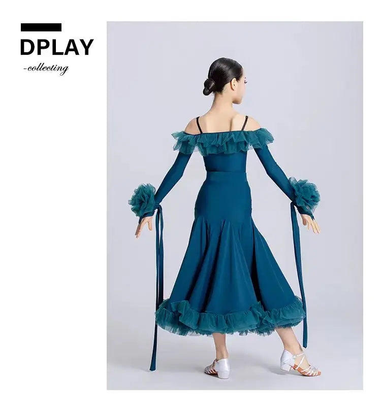 Customized Modern Dance Dress for Girls Kid's National Standard Dance Waltz Professional Competition Regulations Practice Skirt