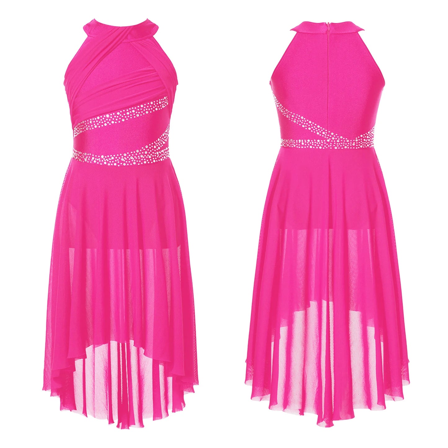Kids Girls Rhythmic Gymnastics Ballet Lyrical Latin Dance Costume Rhinestone Ruched Leotard Waltz Tango Ballet Jersey Dresses
